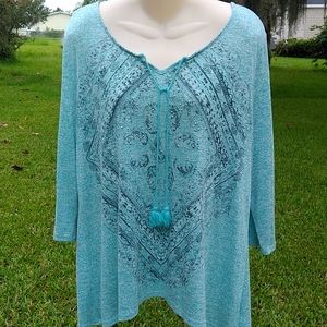 Turquoise Blue and Black Women's Top LG